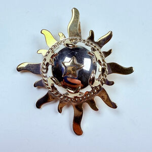 Taxco Celestial Sunburst Stars Moon Gold Vermeil 925 Sterling Silver VTG Pendant